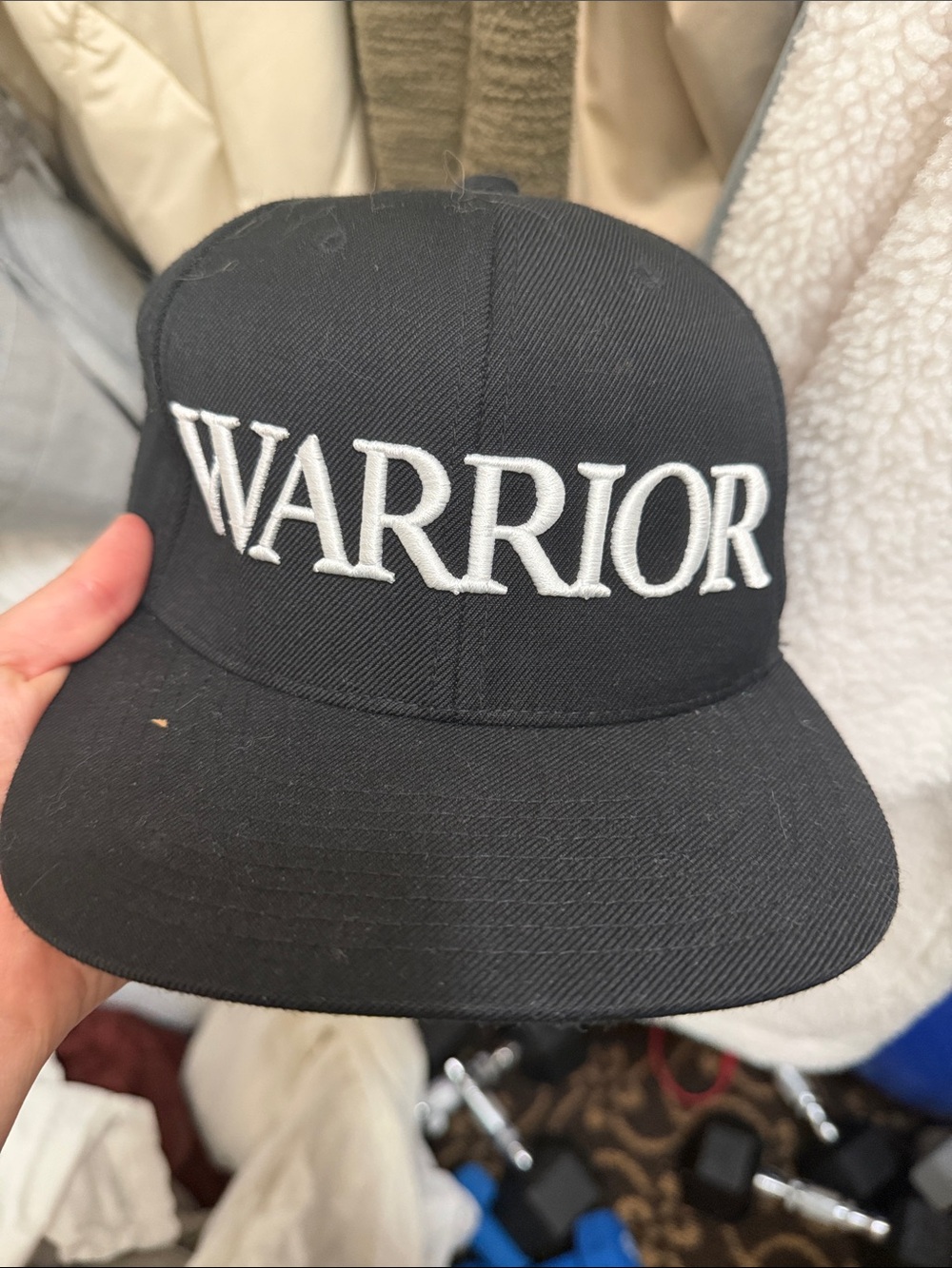 The Classic Black Hat with White 'WARRIOR' Embroidery